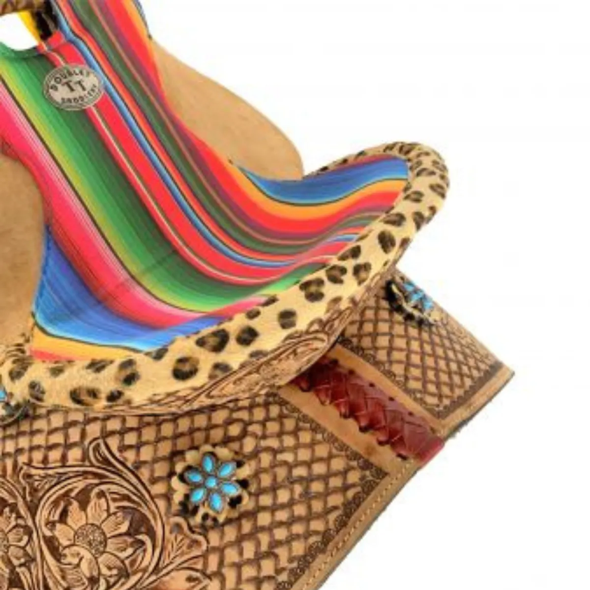 12"  DOUBLE T  BARREL STYLE WESTERN SADDLE WITH SERAPE & CHEETAH ACCENTS