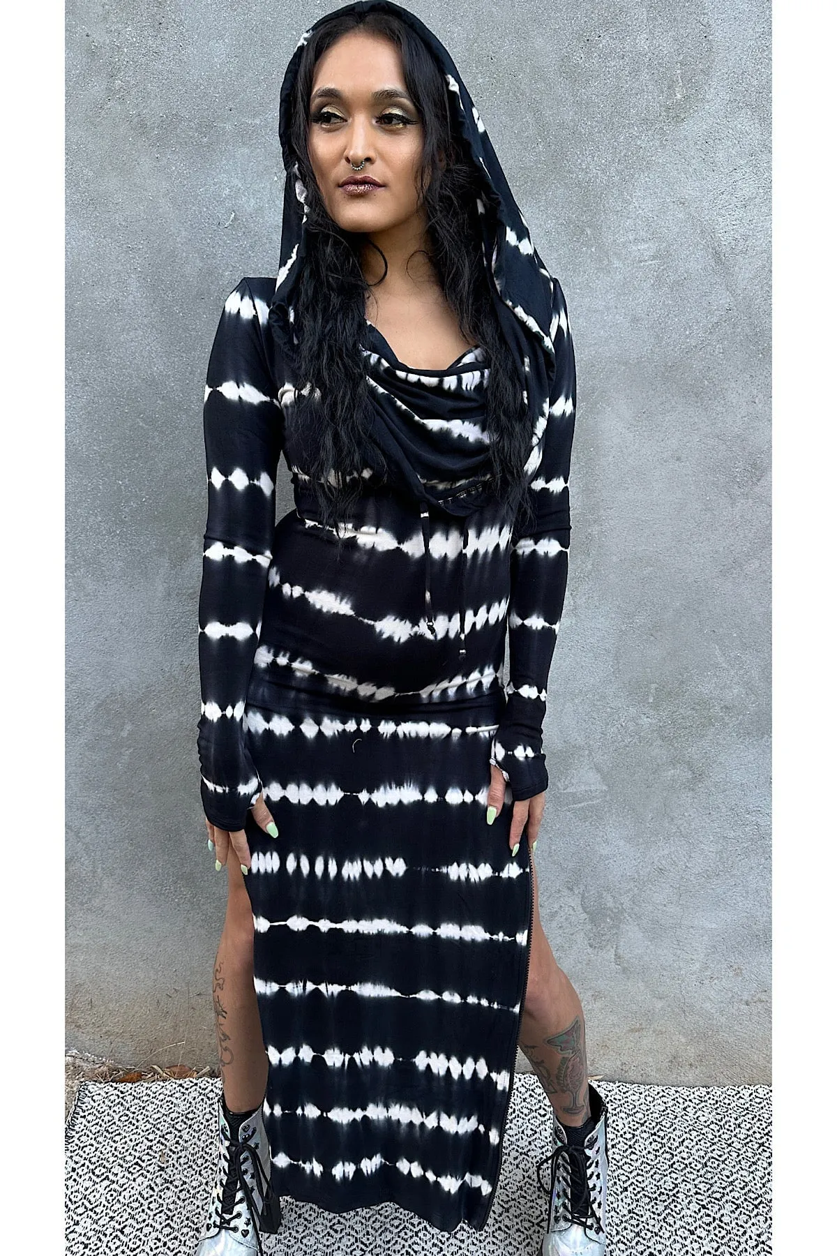 5D x Stellar Dust Cowl Hooded Maxi Dress