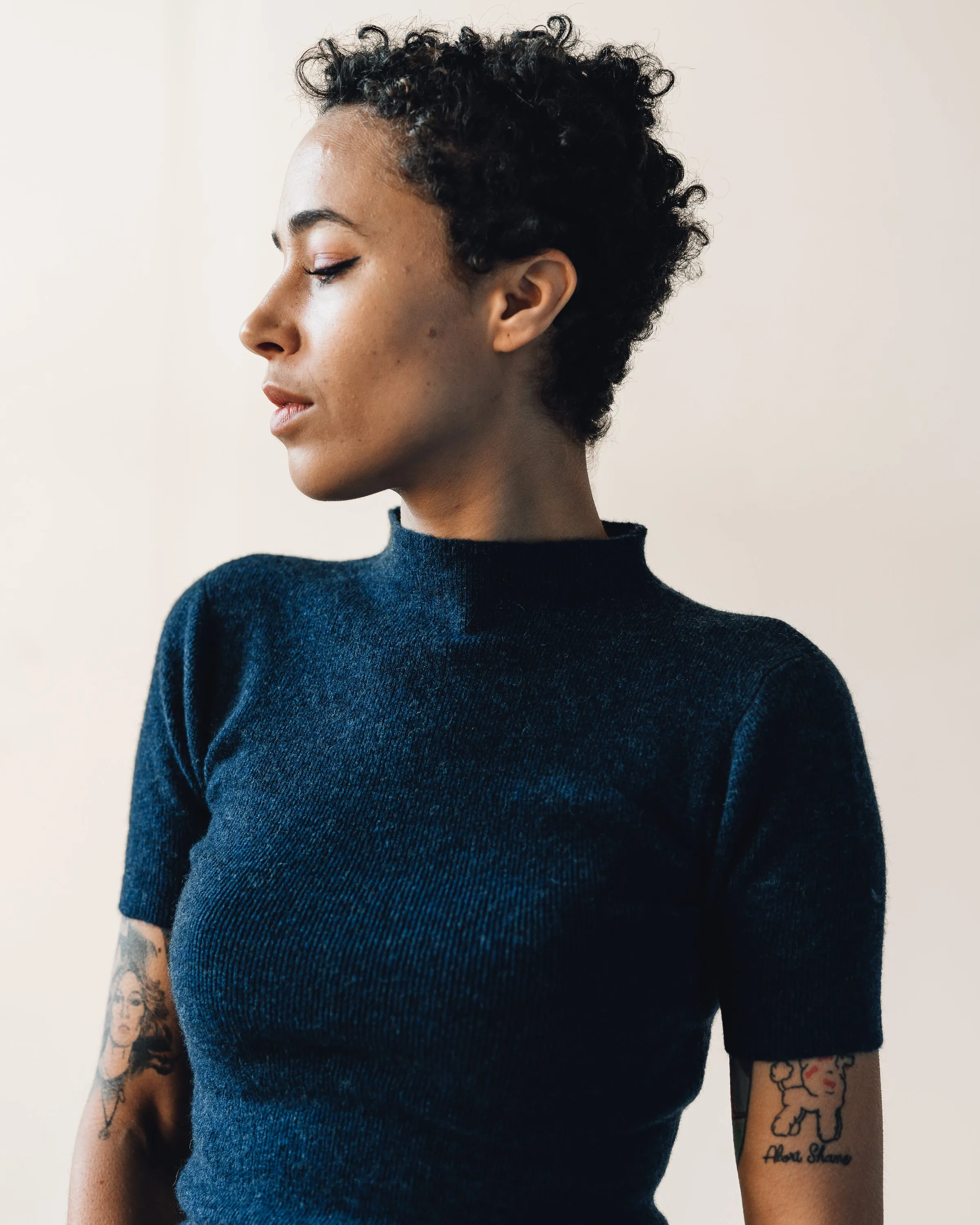 7115 Mockneck Fitted Tee, Indigo