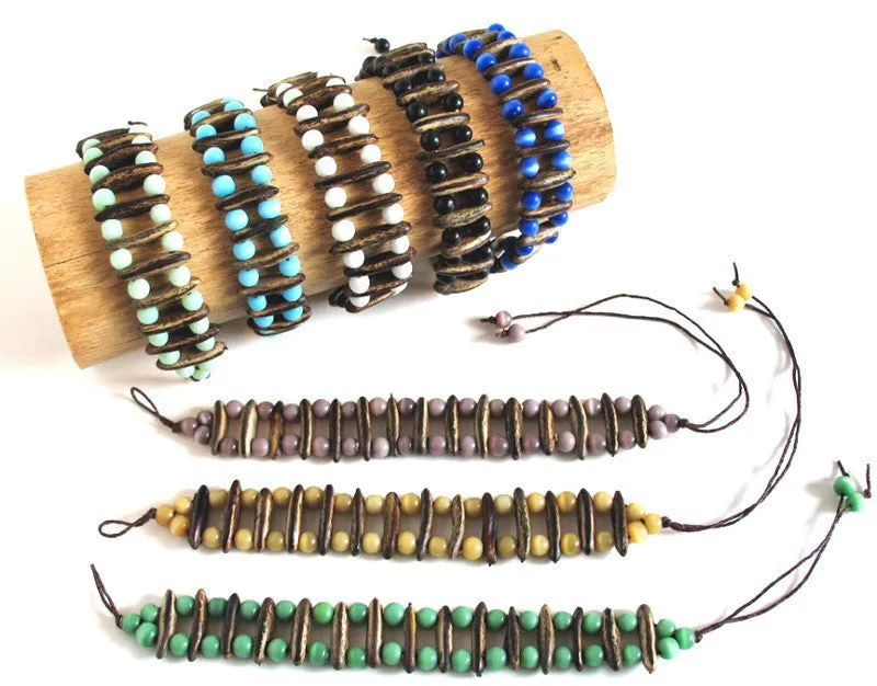 Acacia Rainforest Seed and Black Crystal Bracelet - Natural Artist