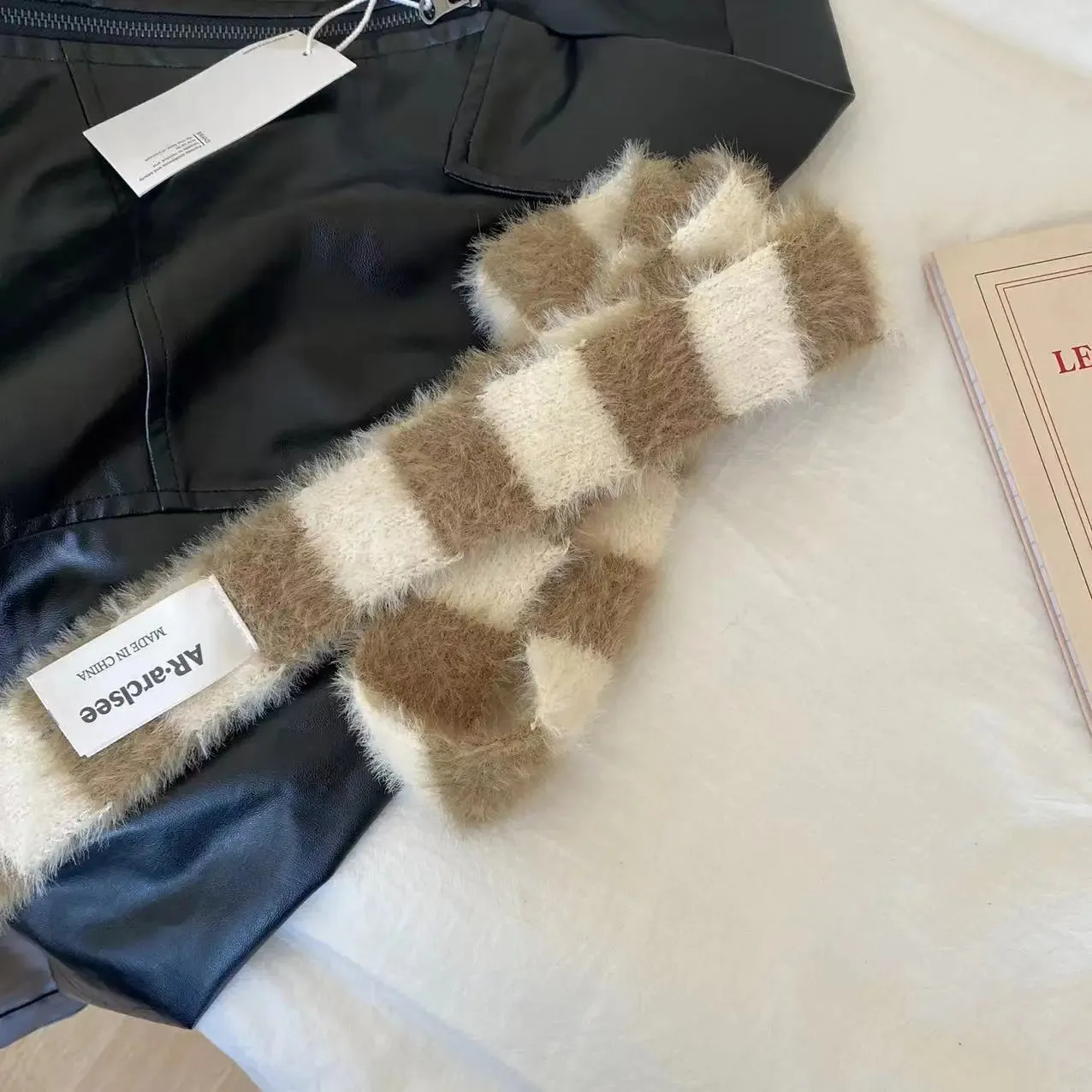 Amozae-Autumn Casual Outfits Amozae-Striped Narrow Fuzzy Long Thin Scarf Black And White Y2K Scarf 250*4.5cm