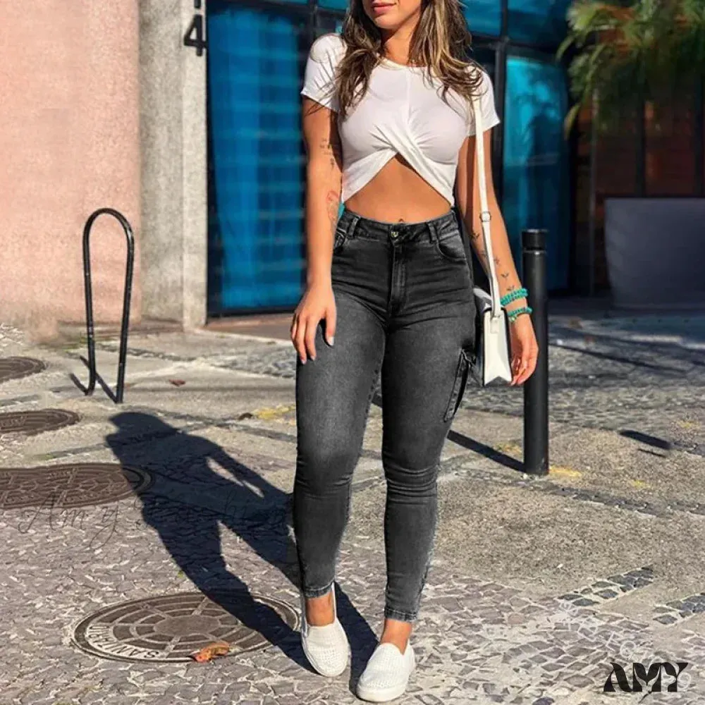 Amy Fashion - 2024 New High Waist Women Streetwear Sexy Stretch Plus Size Denim Fashion Elastici Slim Women Jean