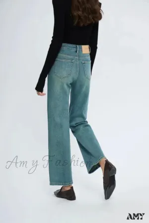 Amy Fashion - Straight Leg Denim Pant New Korean Straight Woman Female Spring 2024 Jean