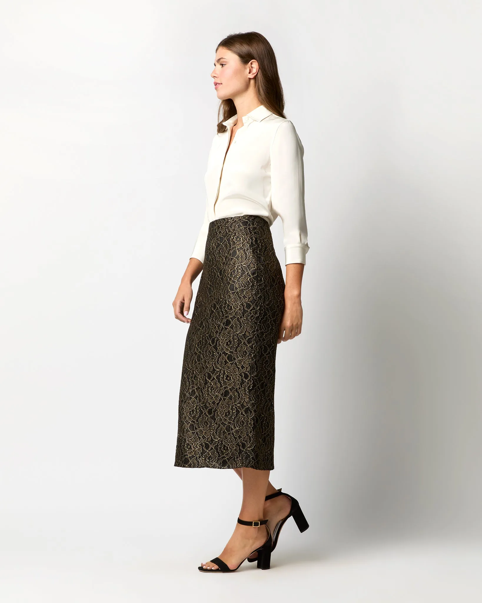 Aurora Midi Skirt in Antique Gold Lace