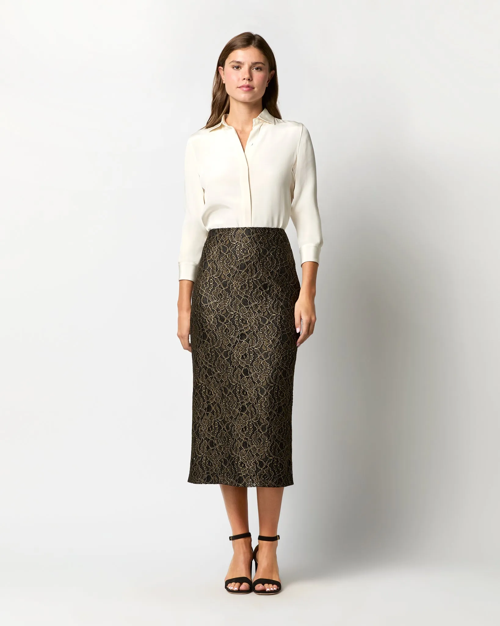 Aurora Midi Skirt in Antique Gold Lace