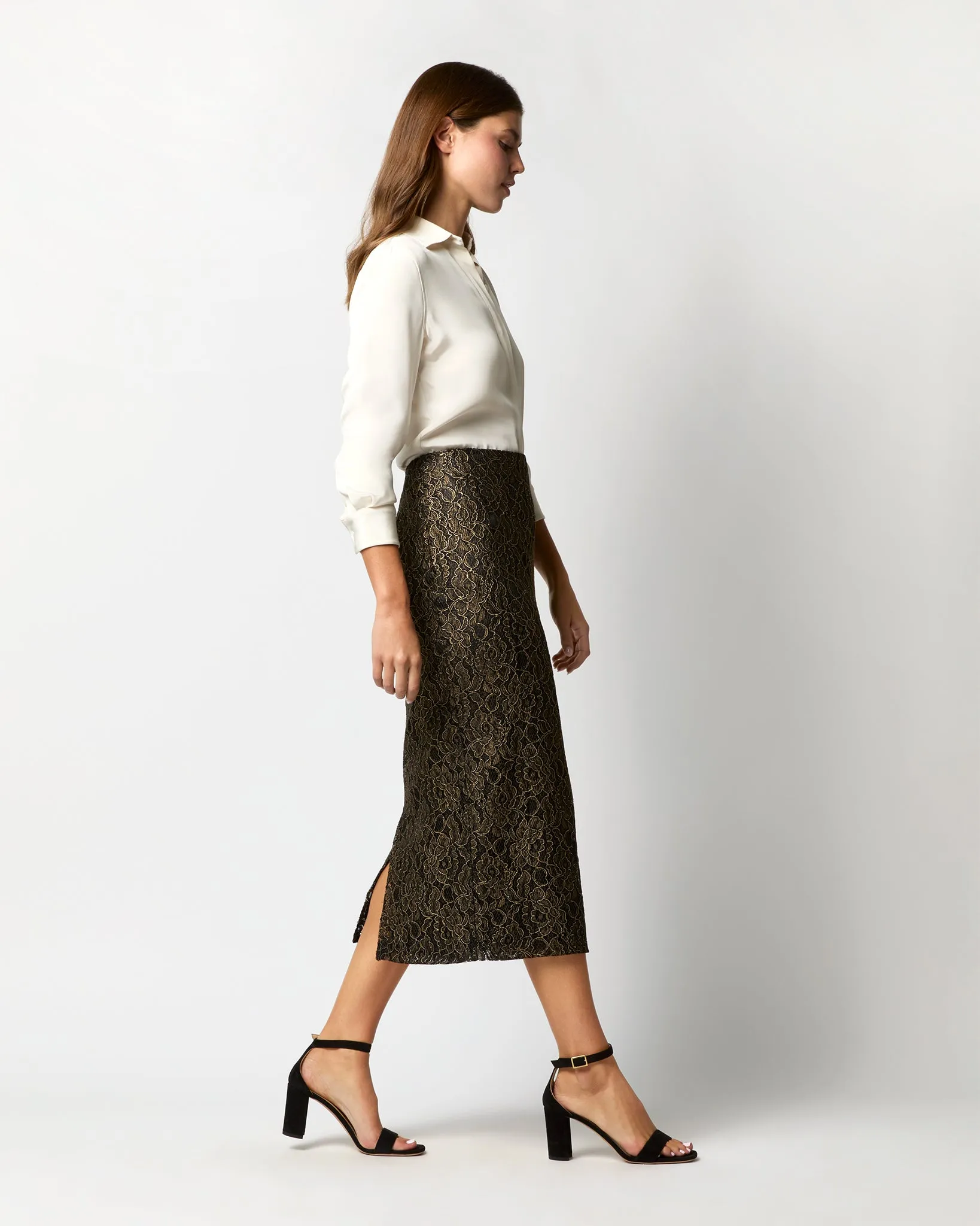 Aurora Midi Skirt in Antique Gold Lace