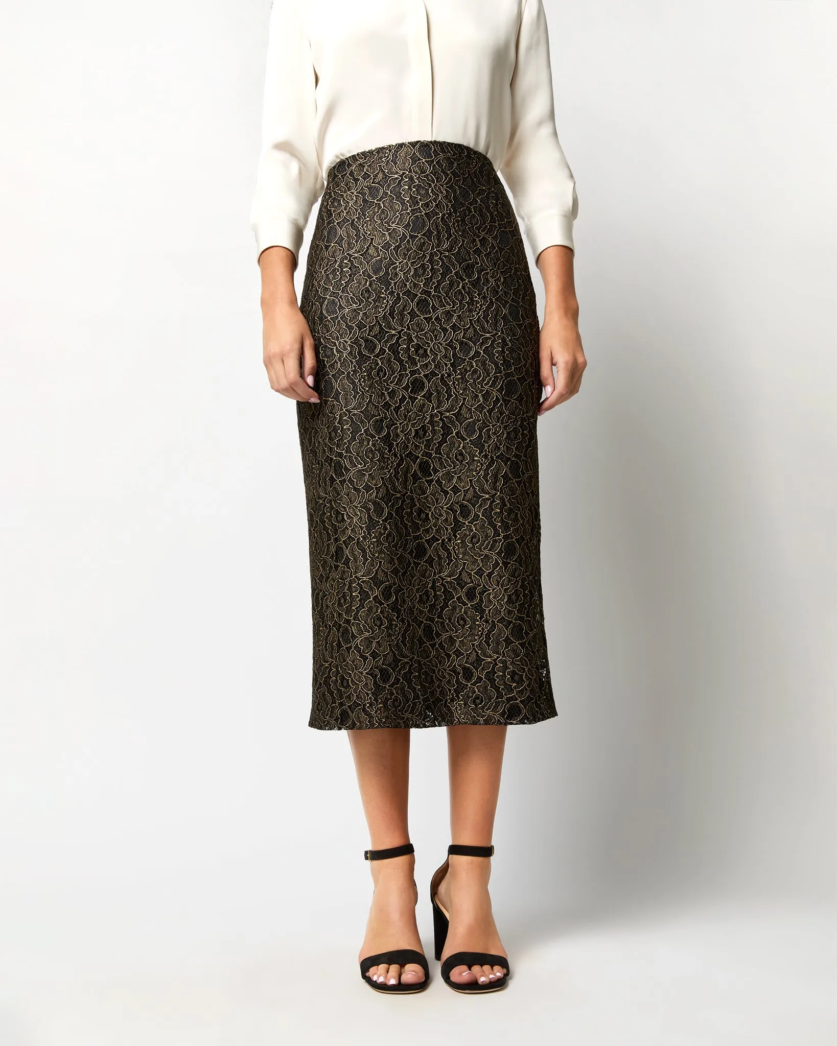 Aurora Midi Skirt in Antique Gold Lace