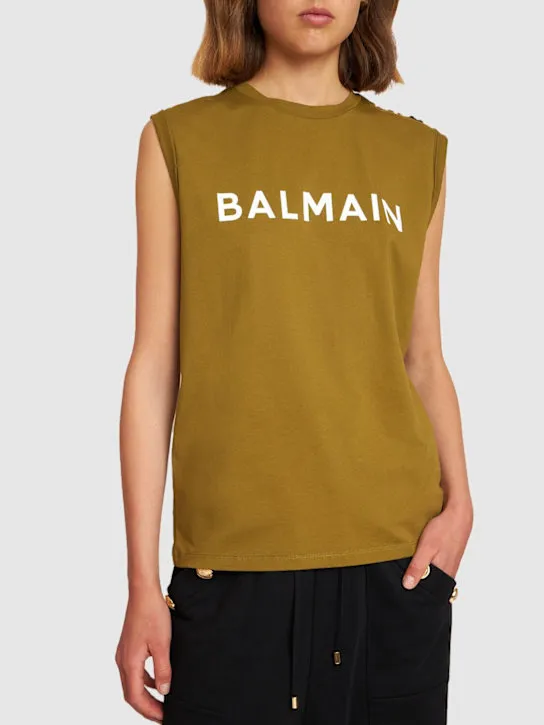 Balmain   Logo print organic cotton tank top 