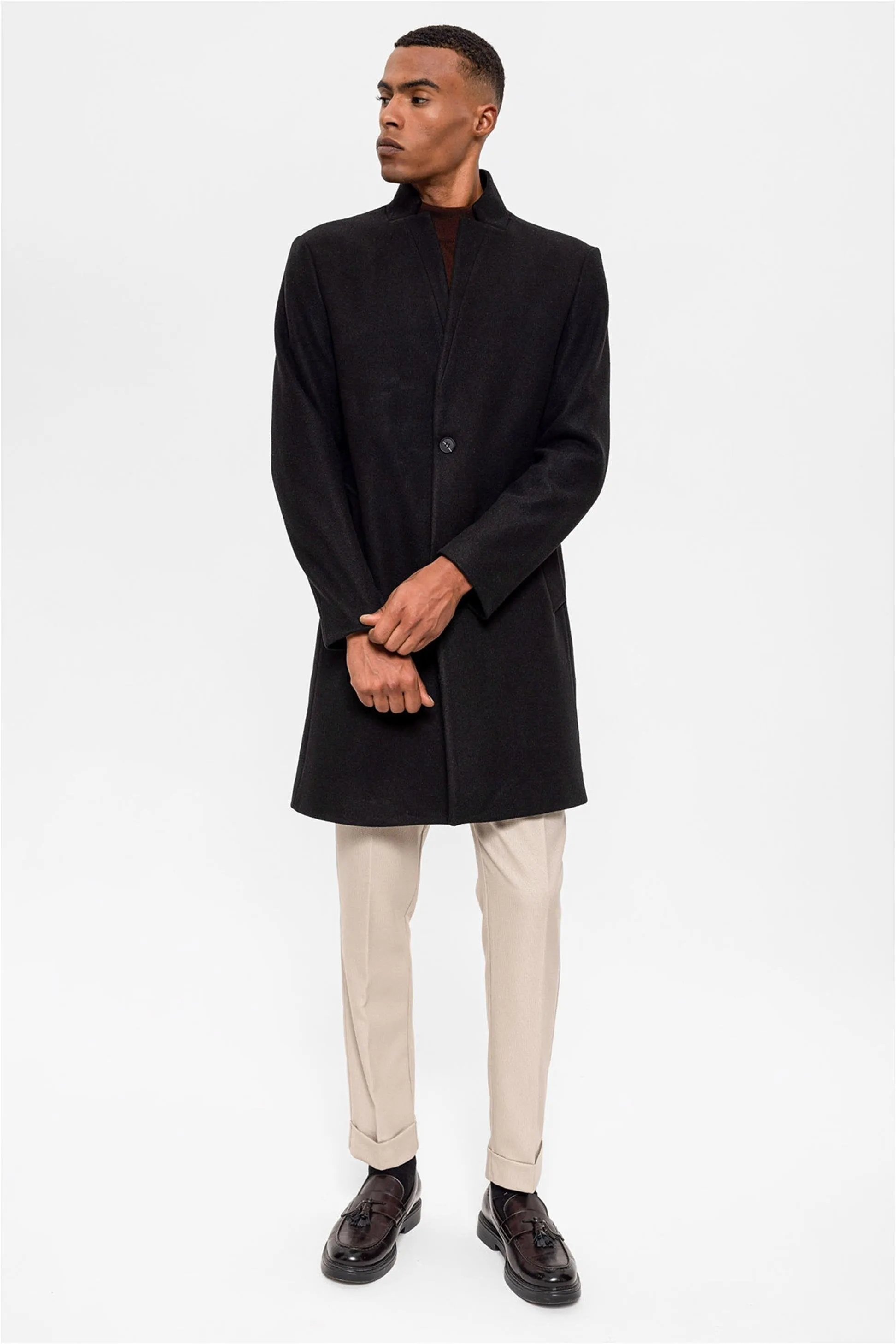 Black Judge Collar Men's Coat - Wessi
