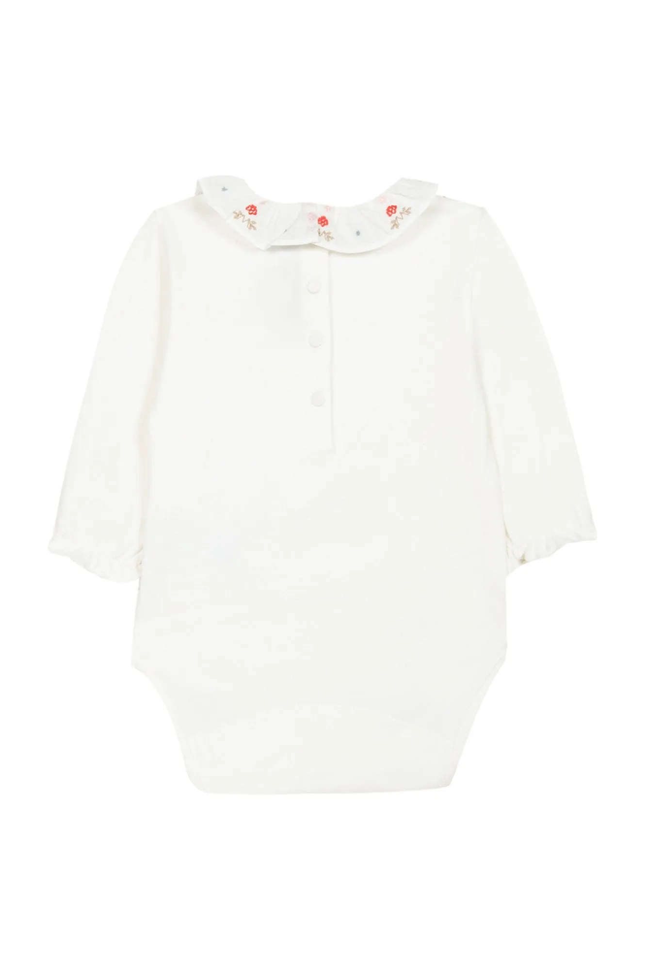 Bodysuit - Ecru with ruffled collar and floral embroidery