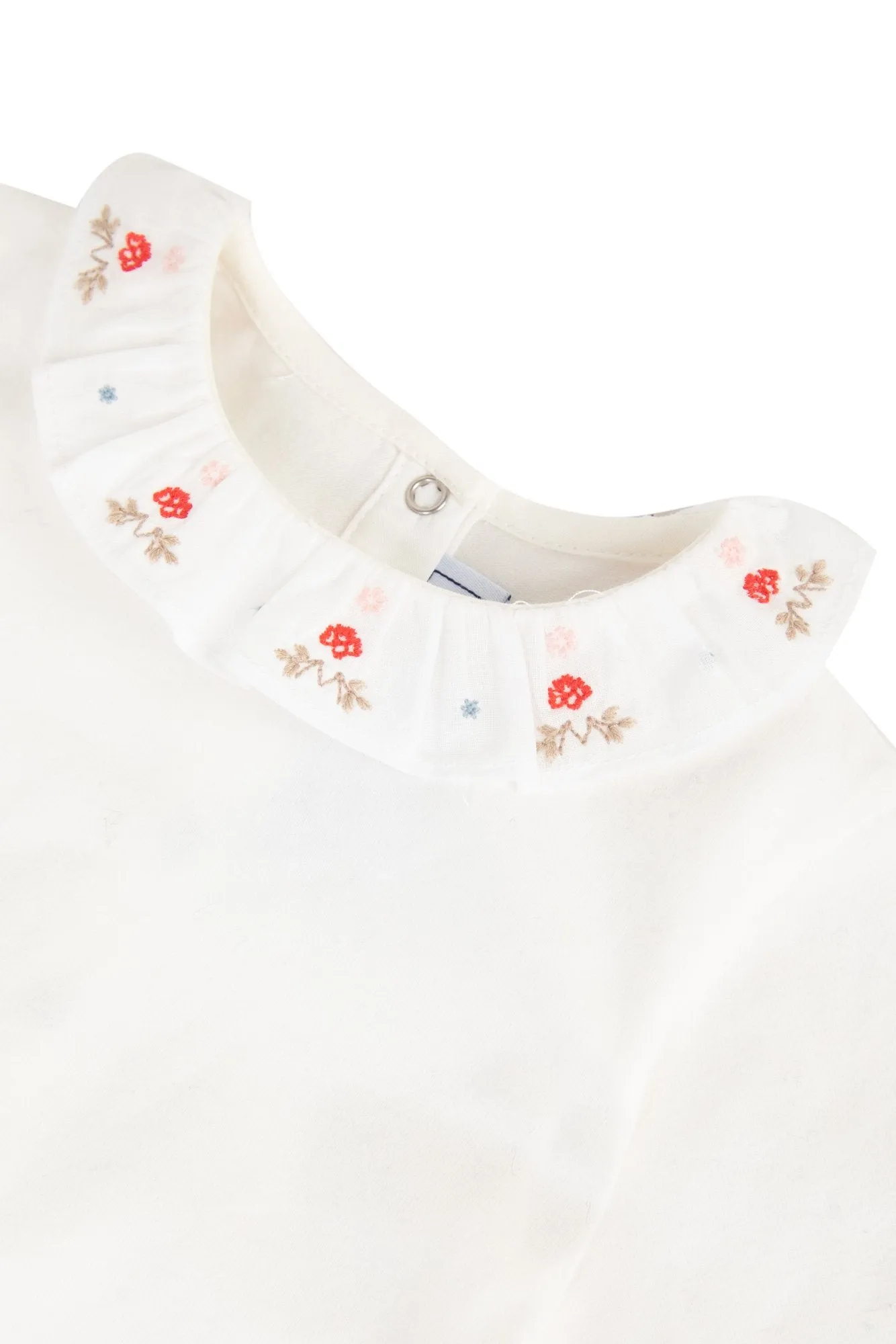 Bodysuit - Ecru with ruffled collar and floral embroidery