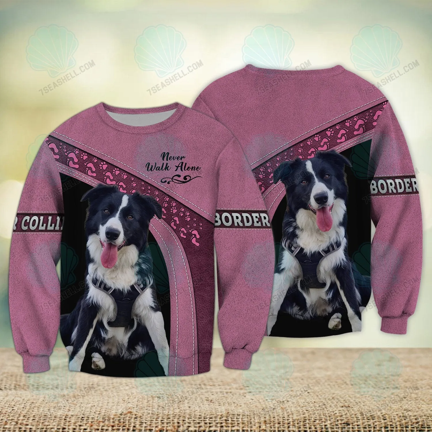 Border Collie Love Pink Never Walk Alone 3D Full Print Sweatshirt Christmas Shirts