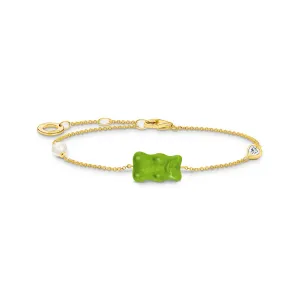 Bracelet with green goldbears & freshwater pearl