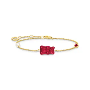 Bracelet with red goldbears, freshwater pearl & stones