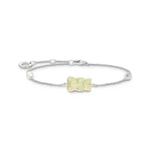 Bracelet with white goldbears, freshwater pearl & zirconia
