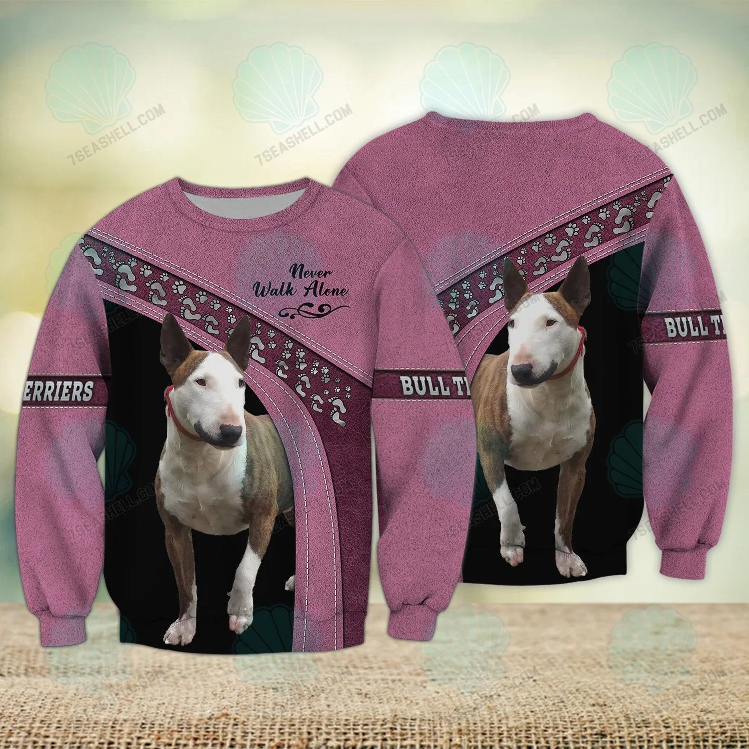 Bull Terriers Love Pink and Grey Never Walk Alone 3D Full Print Sweatshirt Christmas Gift