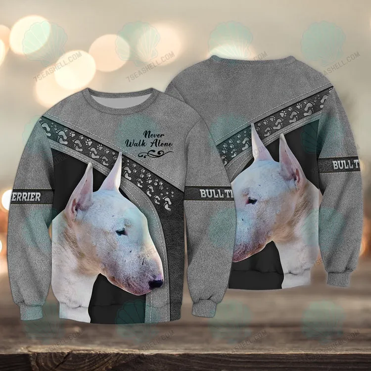 Bull Terriers Love Pink and Grey Never Walk Alone 3D Full Print Sweatshirt Christmas Gift