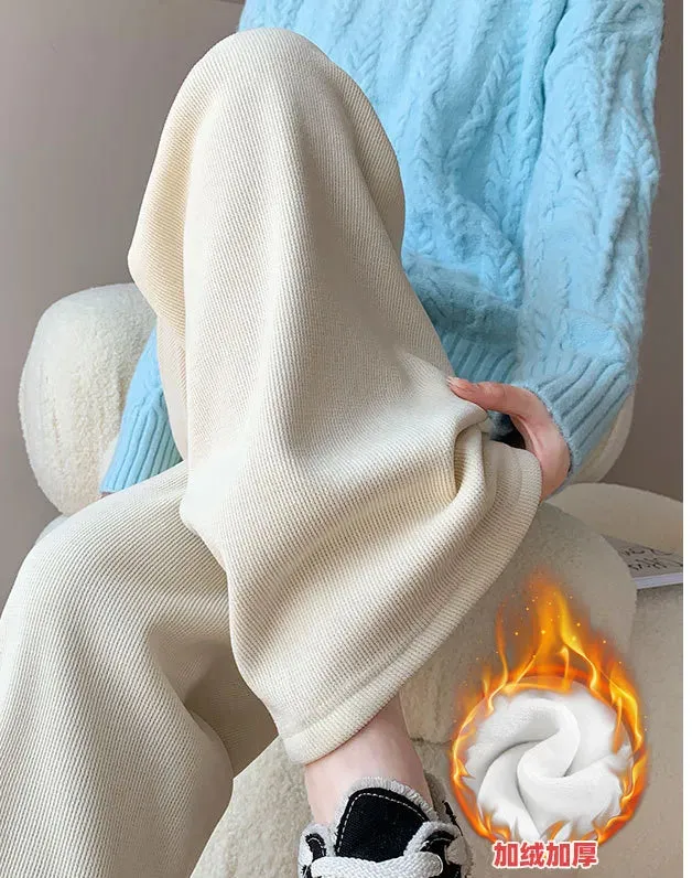Casual Drawstring Wide Leg Pants Women Y2K Lace Up High Waist Loose Straight Pant Autumn Winter Plush Sweatpants Women's Trouser