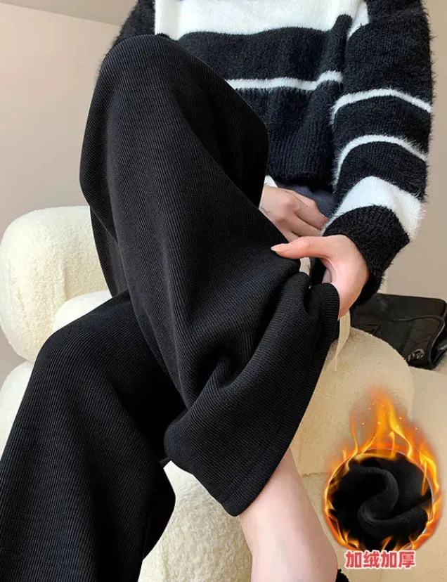 Casual Drawstring Wide Leg Pants Women Y2K Lace Up High Waist Loose Straight Pant Autumn Winter Plush Sweatpants Women's Trouser