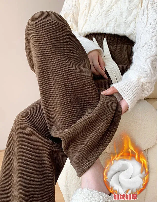 Casual Drawstring Wide Leg Pants Women Y2K Lace Up High Waist Loose Straight Pant Autumn Winter Plush Sweatpants Women's Trouser