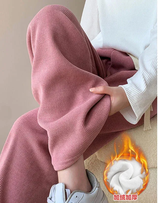 Casual Drawstring Wide Leg Pants Women Y2K Lace Up High Waist Loose Straight Pant Autumn Winter Plush Sweatpants Women's Trouser