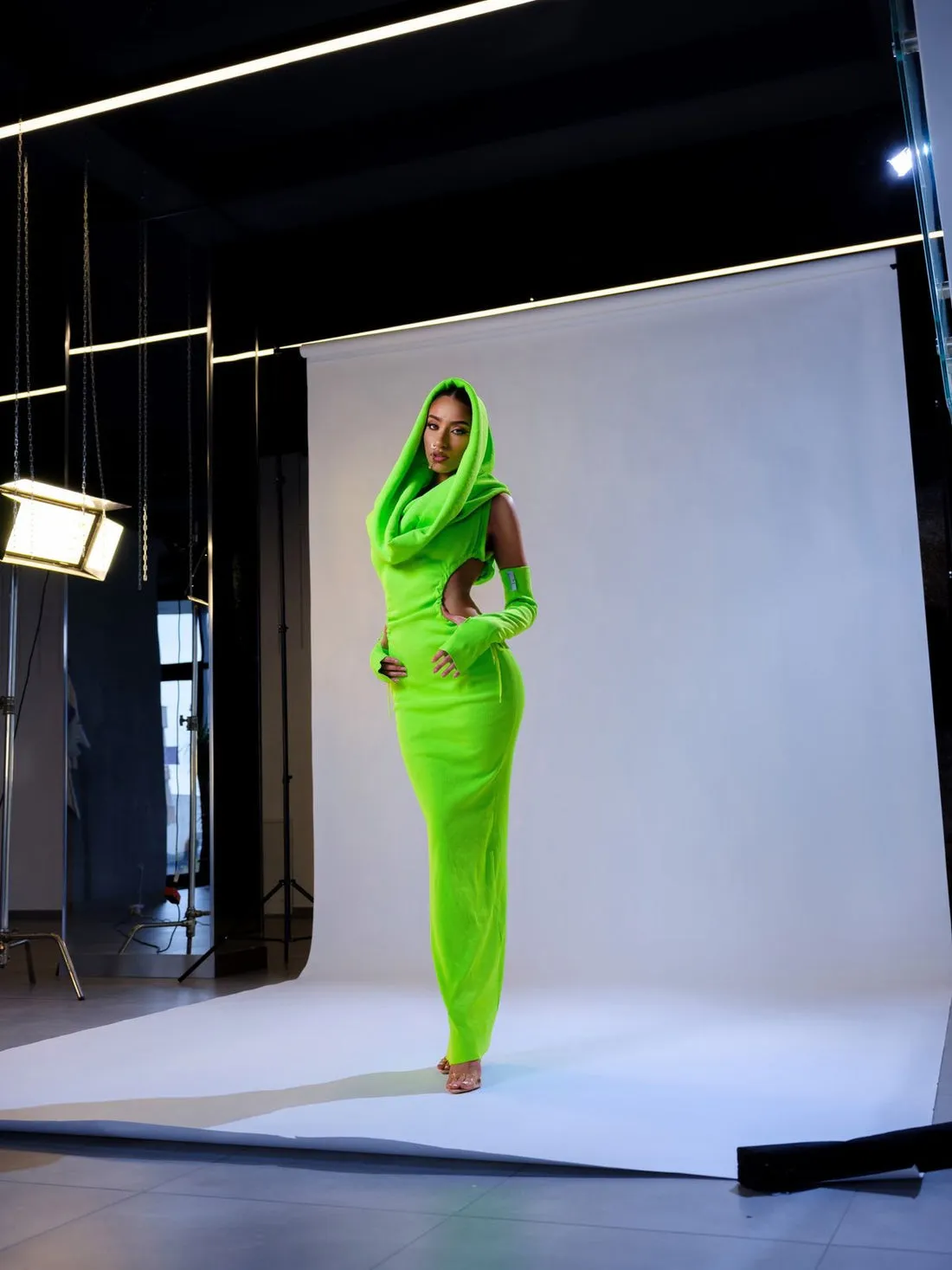 Cheyenne Green Neon Evening Dress