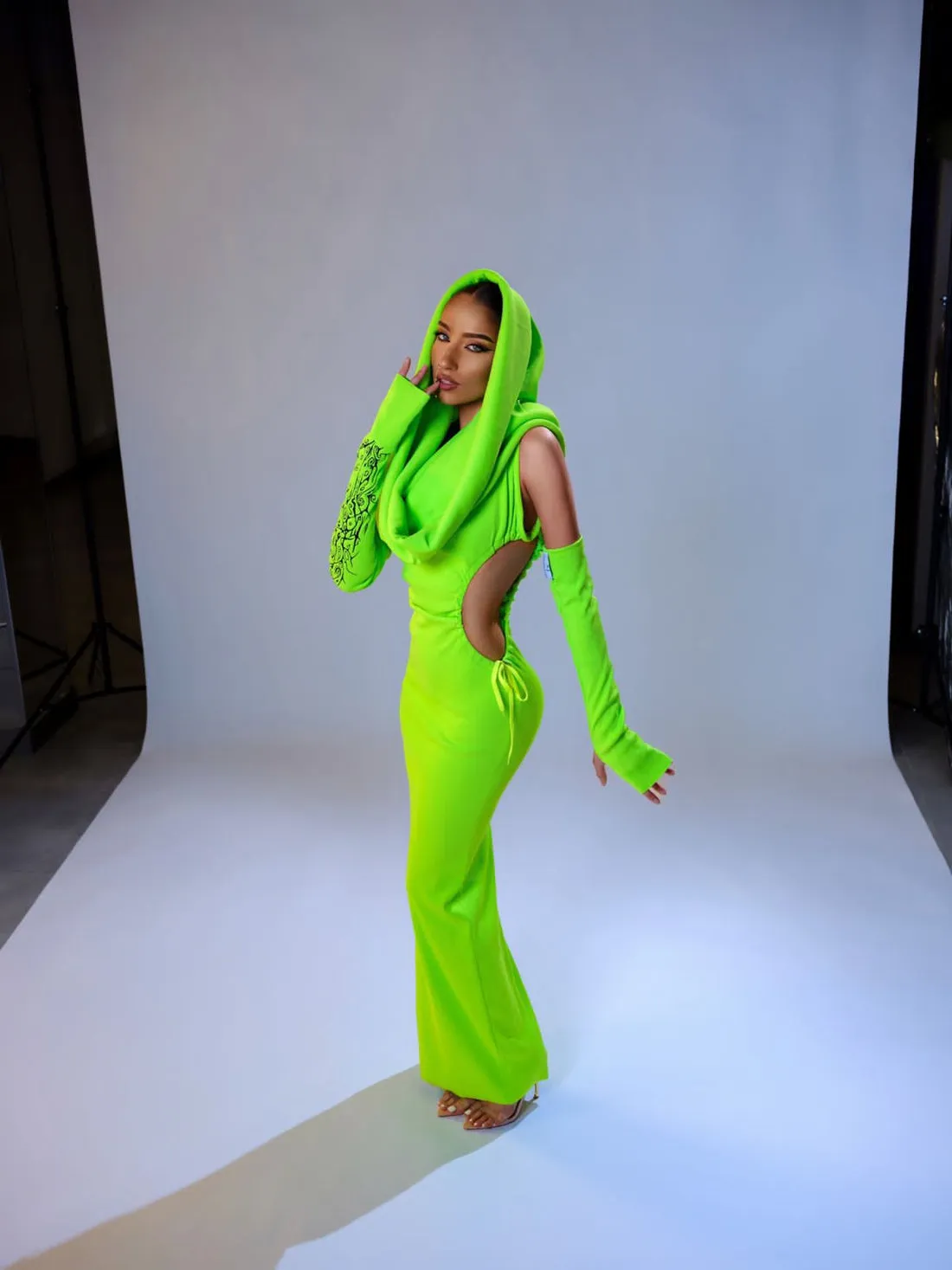 Cheyenne Green Neon Evening Dress