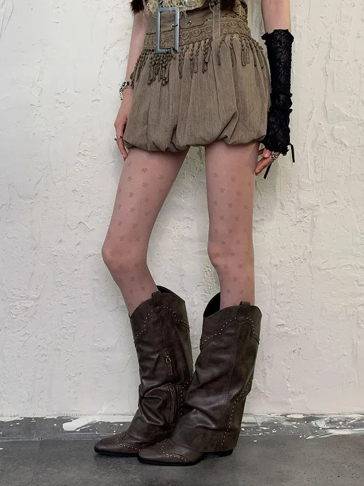 Coffee Wasteland Floral Star Print Tights