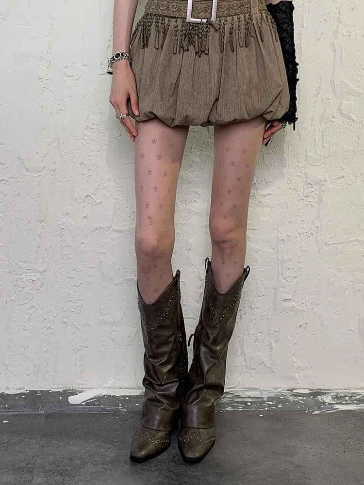 Coffee Wasteland Floral Star Print Tights