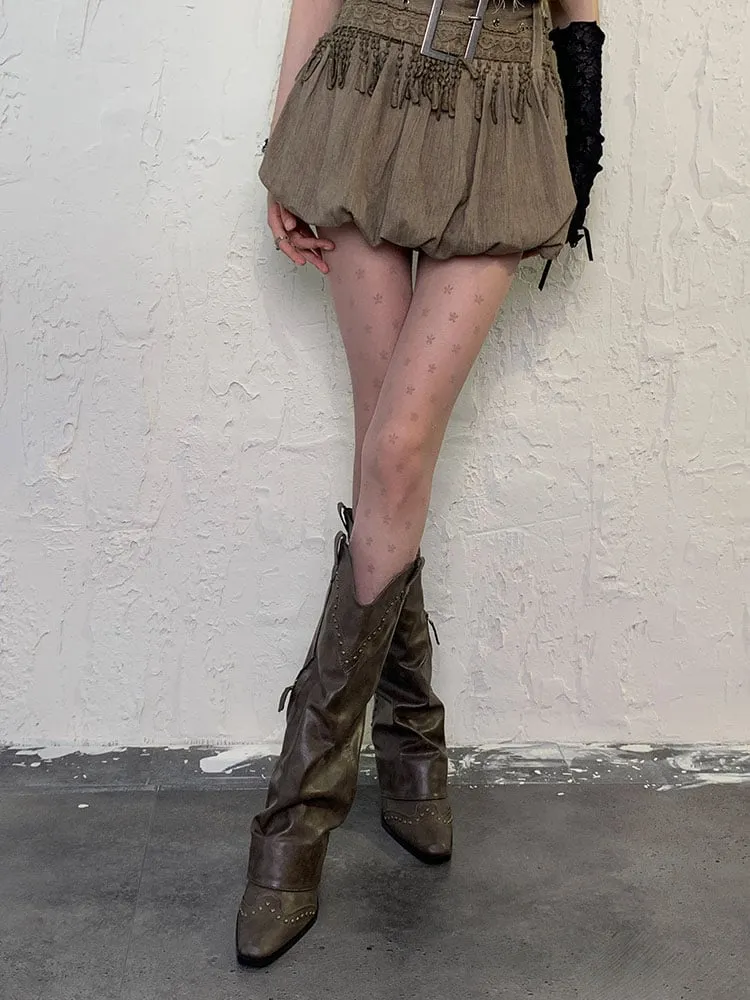 Coffee Wasteland Floral Star Print Tights