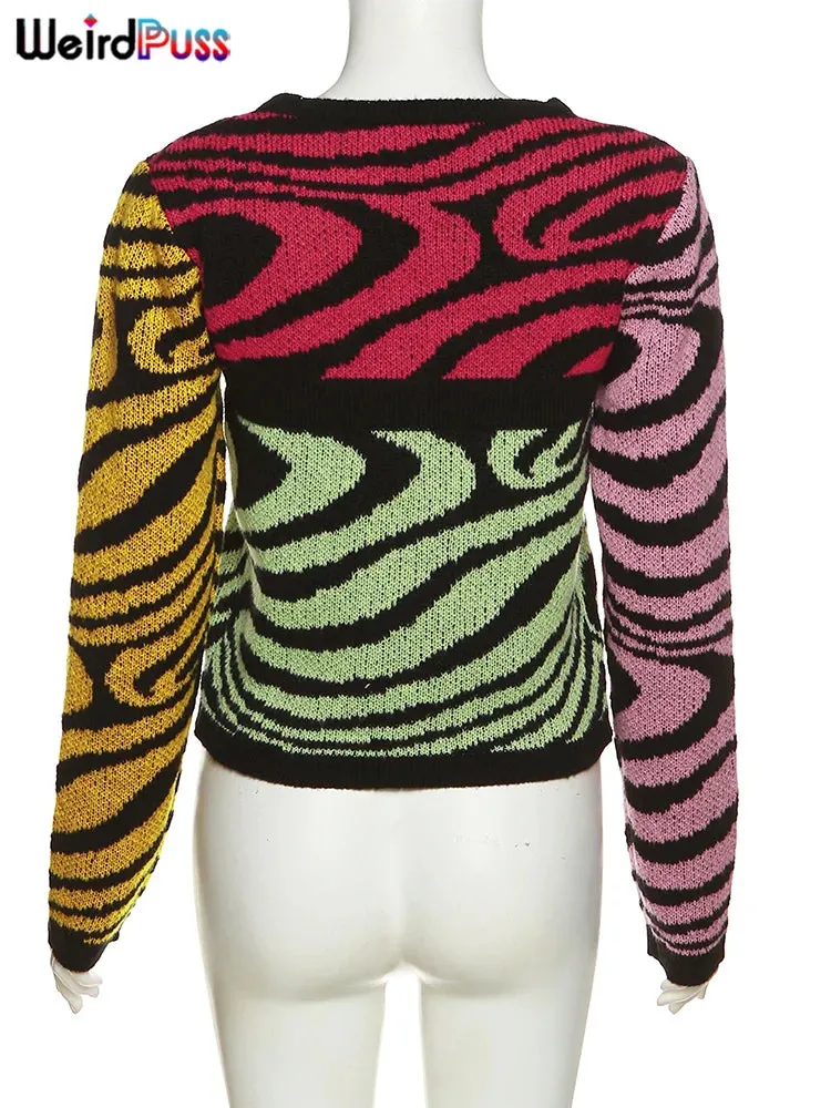 Colorful Y2K Sweater with Cutout