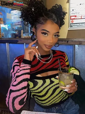 Colorful Y2K Sweater with Cutout