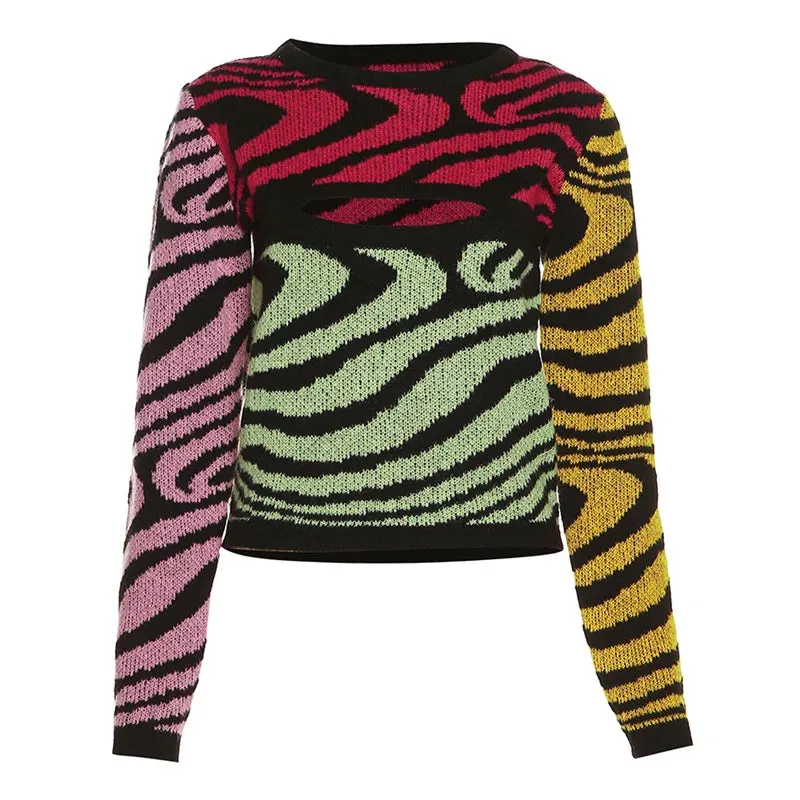 Colorful Y2K Sweater with Cutout