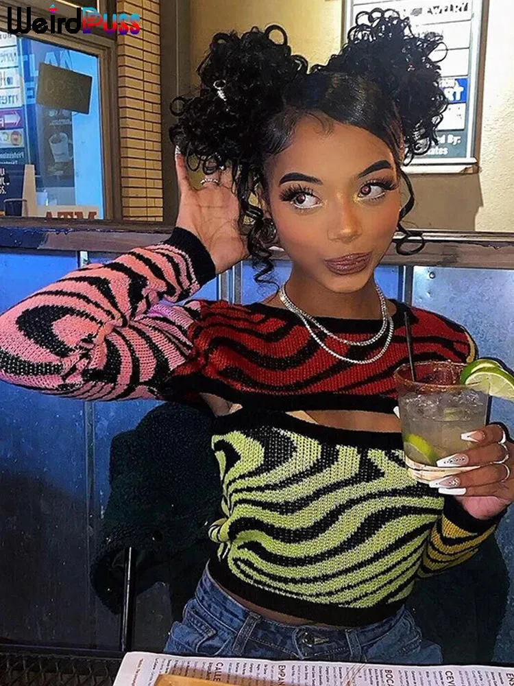 Colorful Y2K Sweater with Cutout