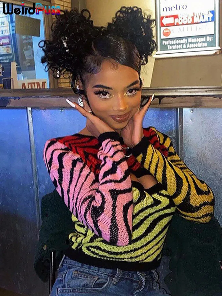 Colorful Y2K Sweater with Cutout