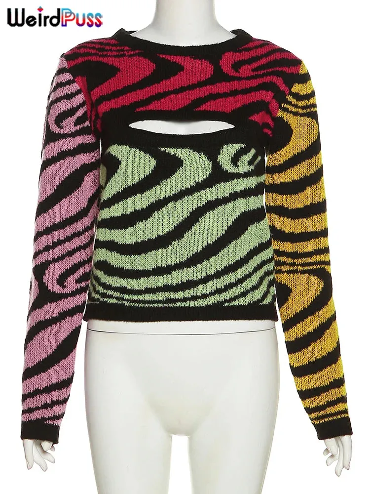 Colorful Y2K Sweater with Cutout