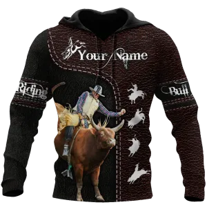 Custom Name Bull Riding Hoodie, Cowboy Hoodie Leather Pattern, Cowboy Hoodie