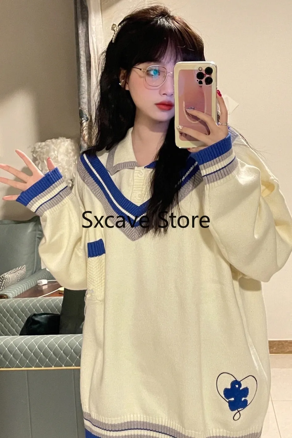 deanwangkt  Autumn Elegant Knitted Sweater Women Long Sleeve Loose Casual Y2k Tops Vintage Pullover Office Lady Korean Style Blouse