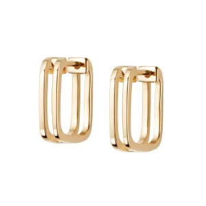 Double Square Huggie Hoop Earrings 18ct Gold Plate