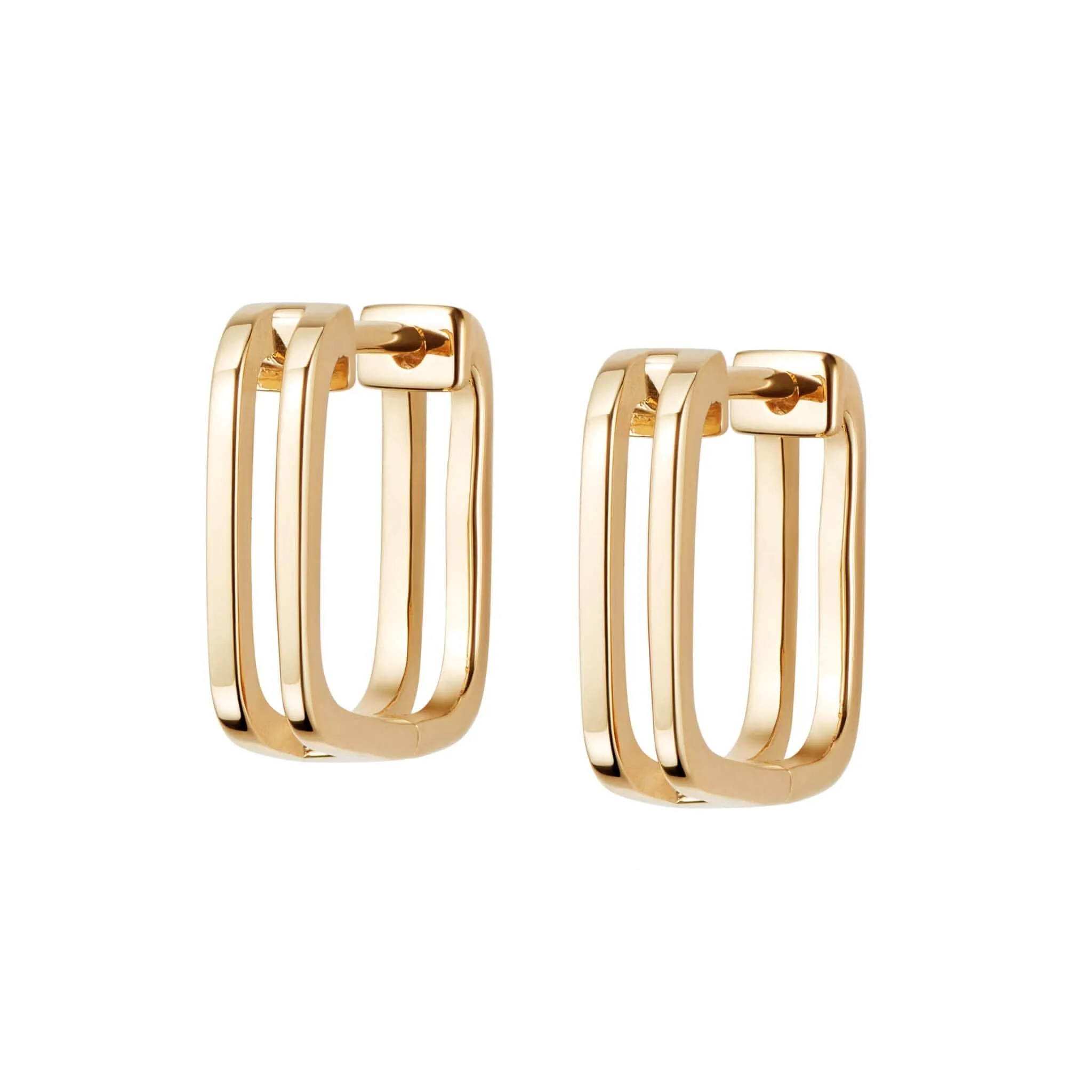 Double Square Huggie Hoop Earrings 18ct Gold Plate