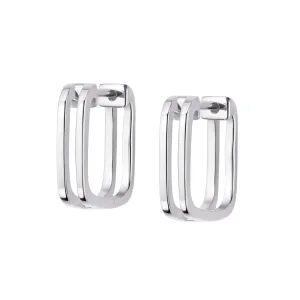 Double Square Huggie Hoop Earrings Sterling Silver