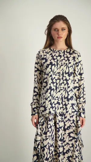 Elegant Button Shirt / Navy & Stone