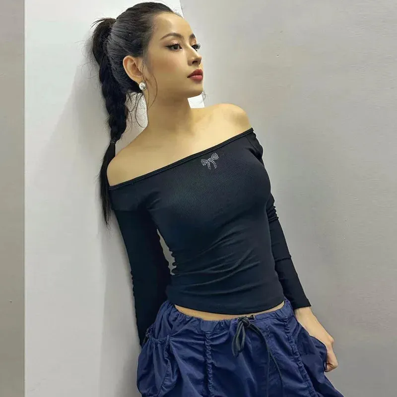 Europe and the United States ins style women's early autumn new sexy line lead spice girl pure wind slim-fit heart machine halte
