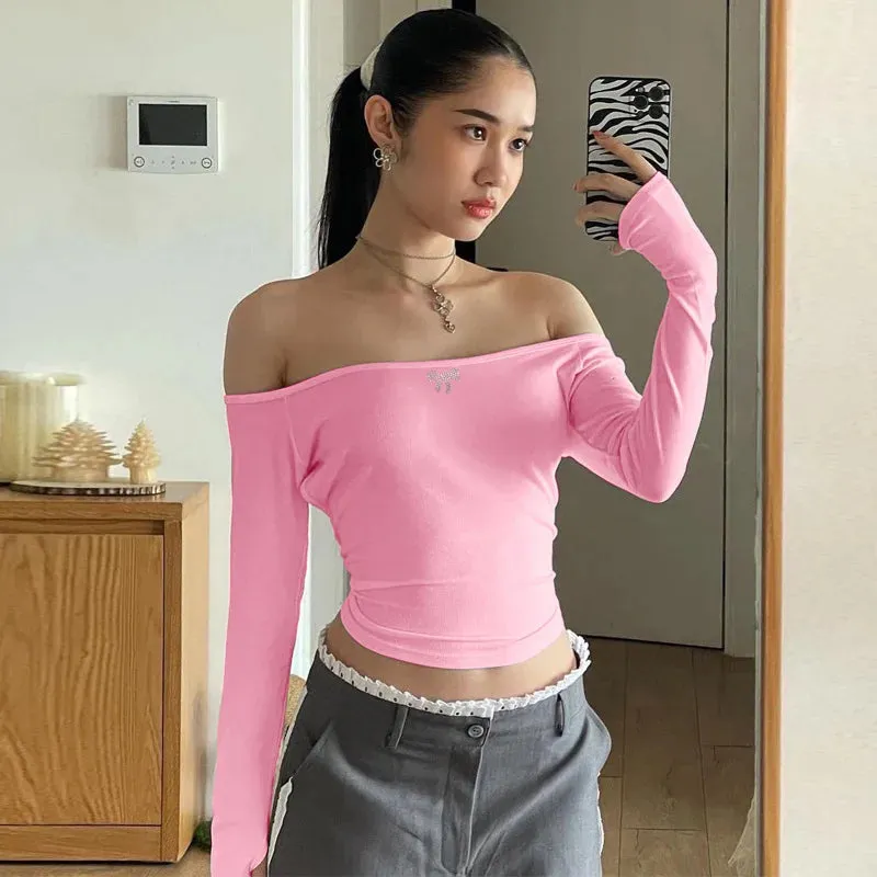 Europe and the United States ins style women's early autumn new sexy line lead spice girl pure wind slim-fit heart machine halte
