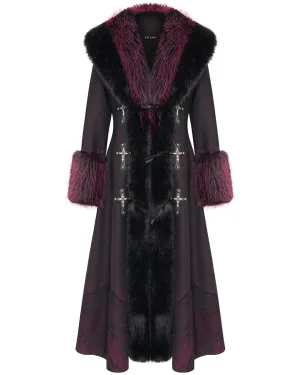 Eva Lady Womens Long Dark Gothic Lolita Winter Coat With Faux Fur Trim