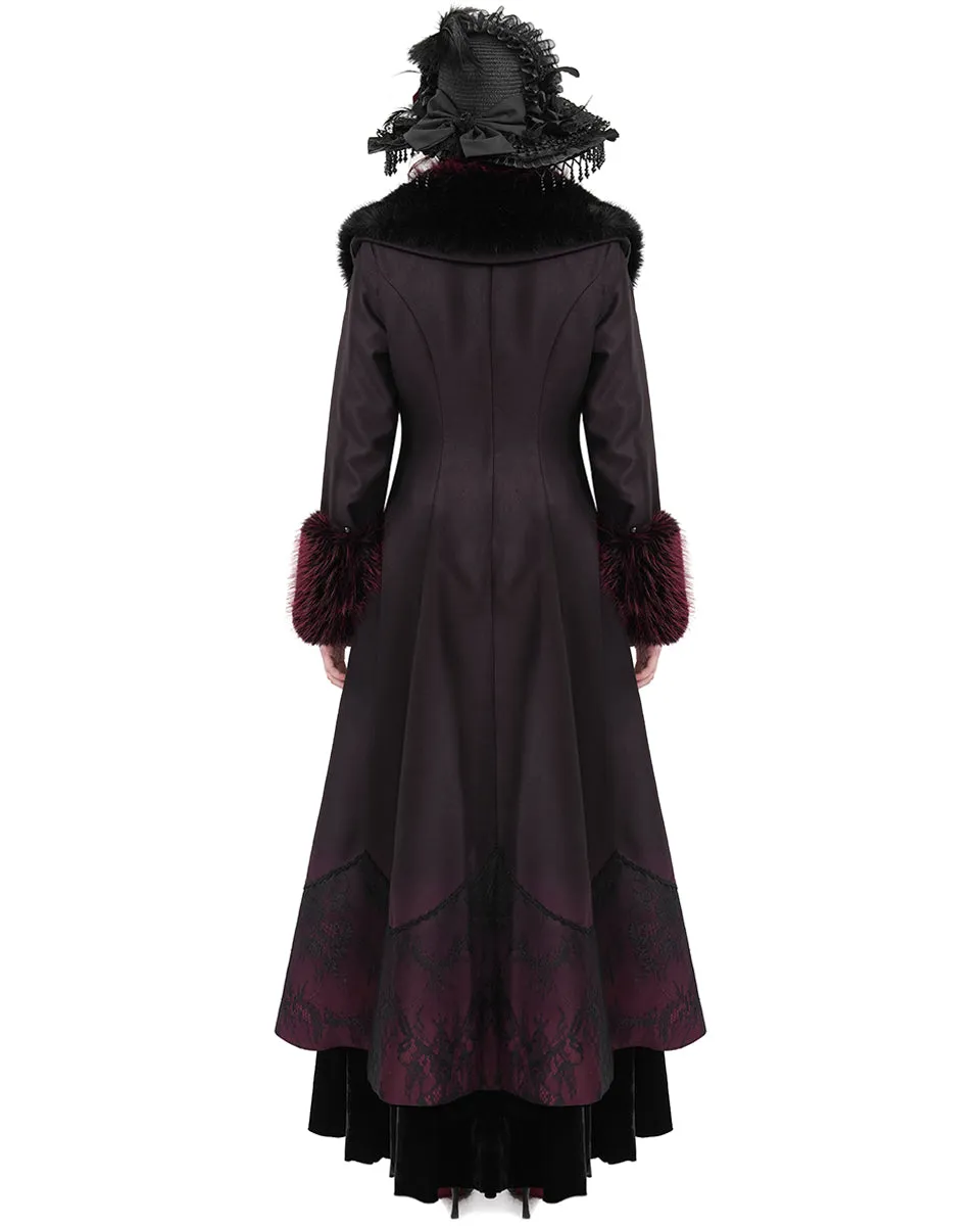 Eva Lady Womens Long Dark Gothic Lolita Winter Coat With Faux Fur Trim