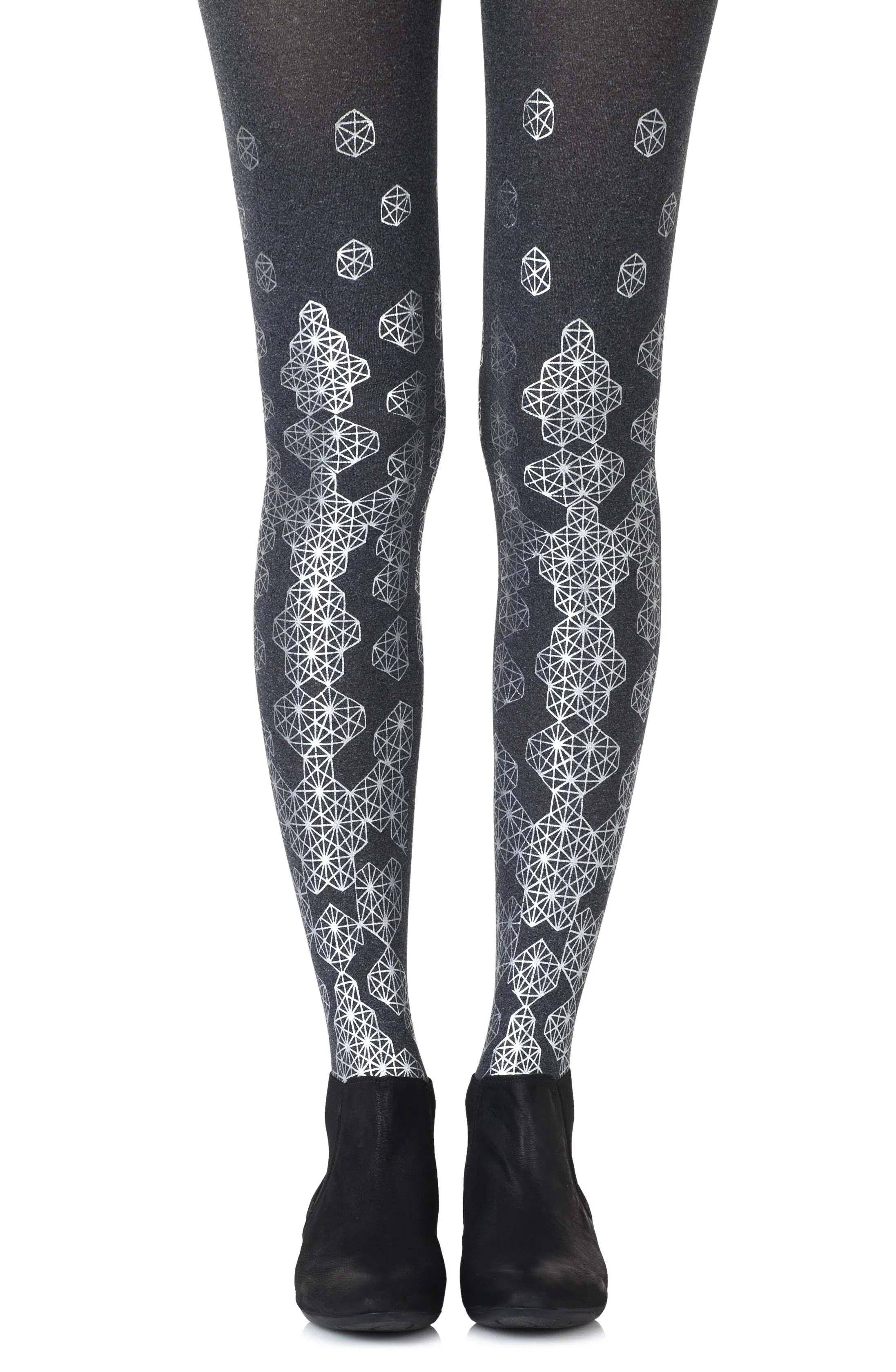 Fabulous Metallic Silver Queen Bee Print 120 Denier Opaque Heather Grey Tights