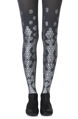 Fabulous Metallic Silver Queen Bee Print 120 Denier Opaque Heather Grey Tights