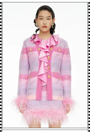 FAME luxury Winter pastel gradient striped diamond embellished-knit cardigan - Fimmia