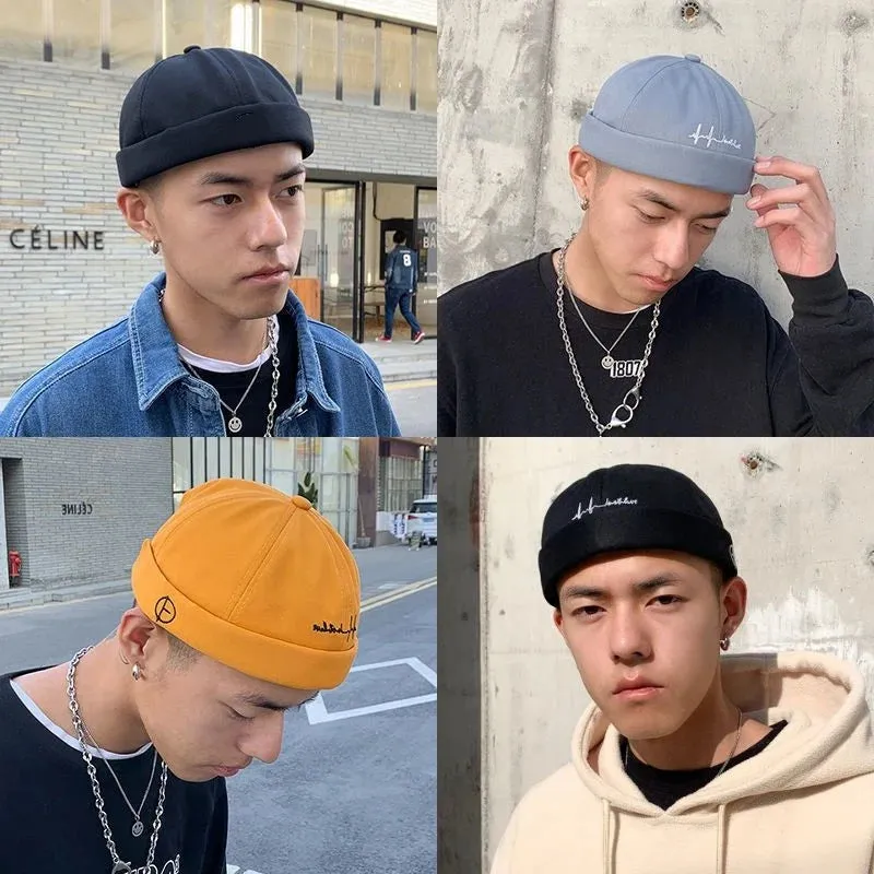 Fashion Men Cotton Docker Cap Vintage Dome Hat Brimless